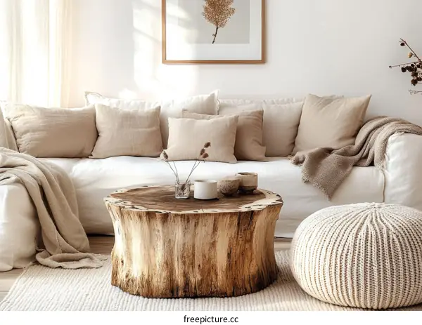 Modern Rustic Living Room with Wooden Coffee Table