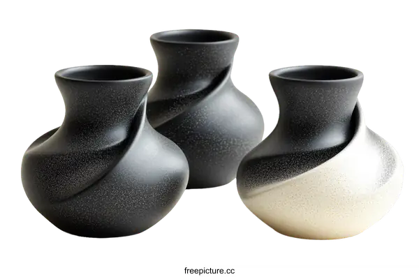 [Transparent Background PNG]Three Ceramic Vases in Black and White