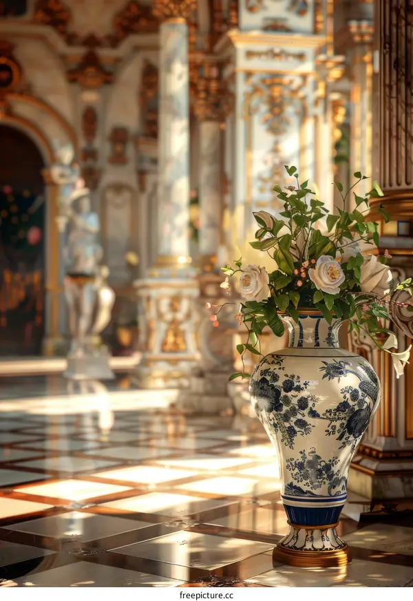 Ornate Interior with Exquisite Porcelain Vase