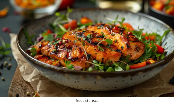 Grilled salmon fillet with fresh salad