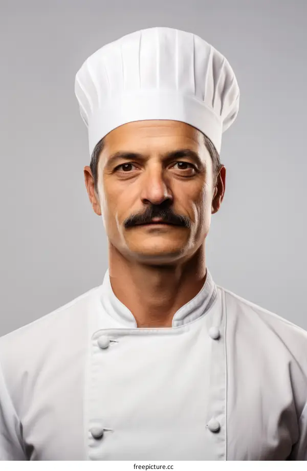 portrait of a chef wearing a white toque