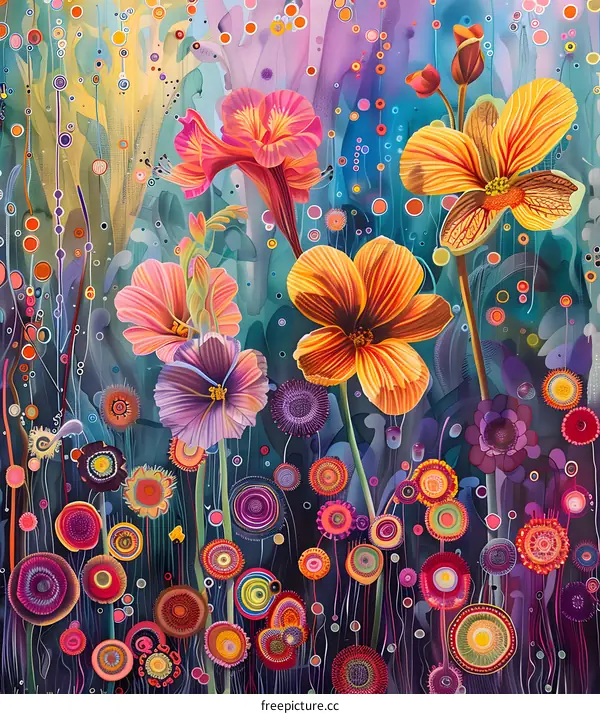 Abstract Colorful Flower Garden Art