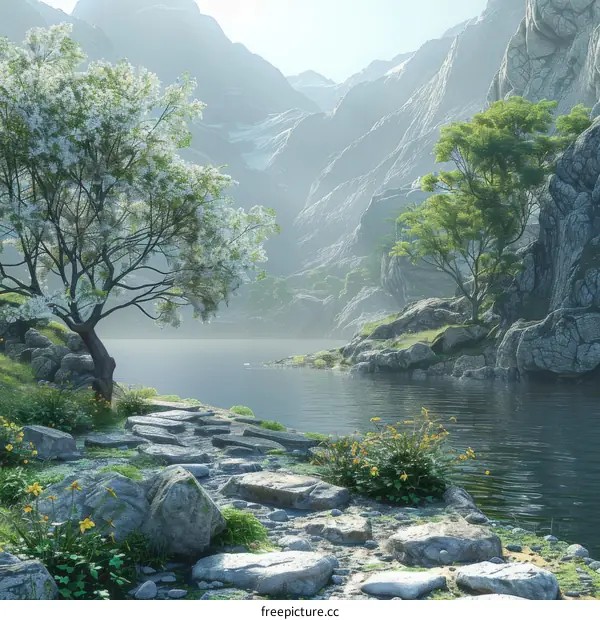 Mountains, Trees, and a Lake