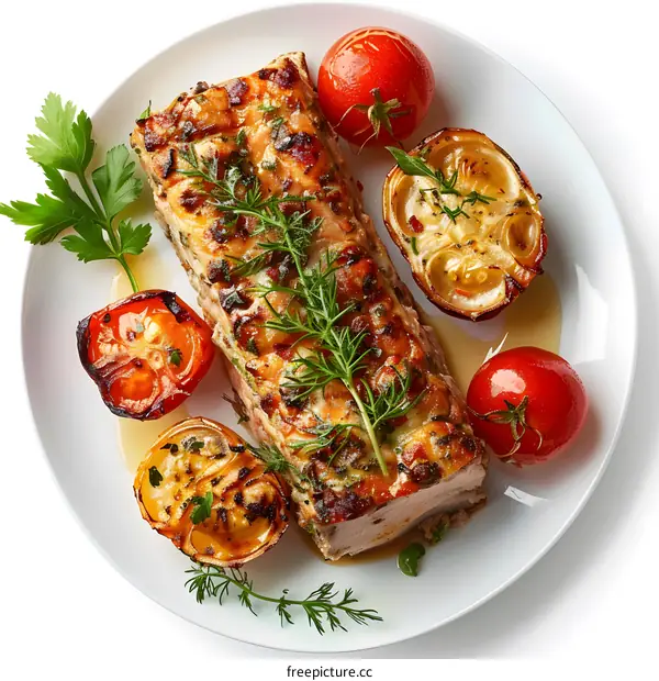 Baked Fish with Vegetables on Plate