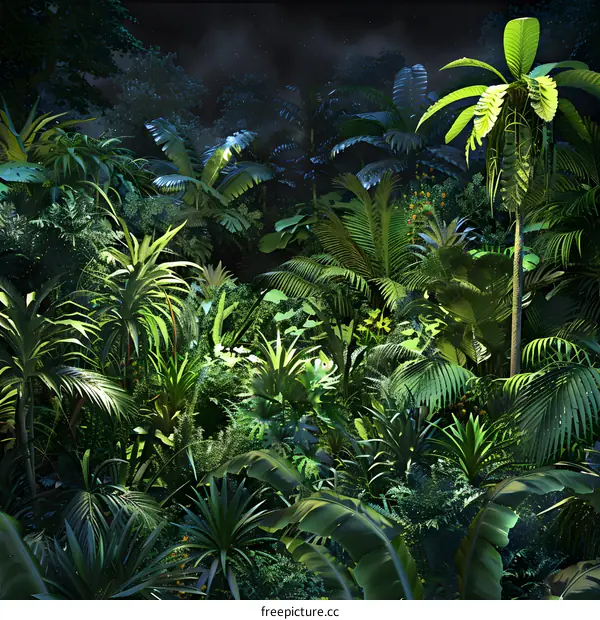 Tropical Rainforest Jungle at Night
