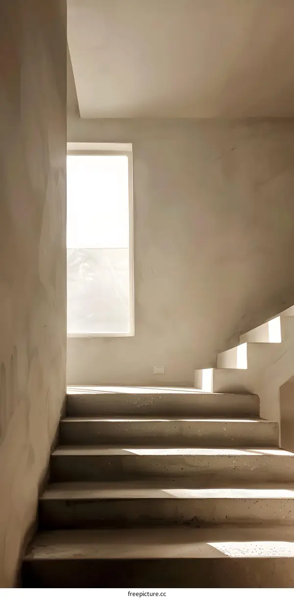 Sunlight Shining on Concrete Stairs Inside a Building