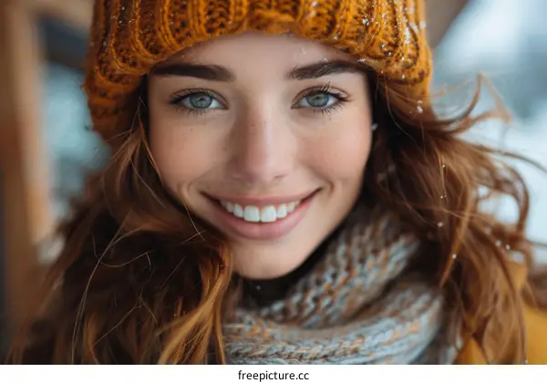 Smiling Woman in Winterwear Close-up