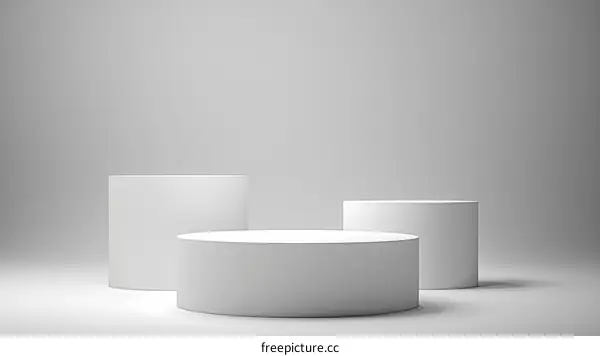 Minimalist White Cylindrical Podiums Studio Scene