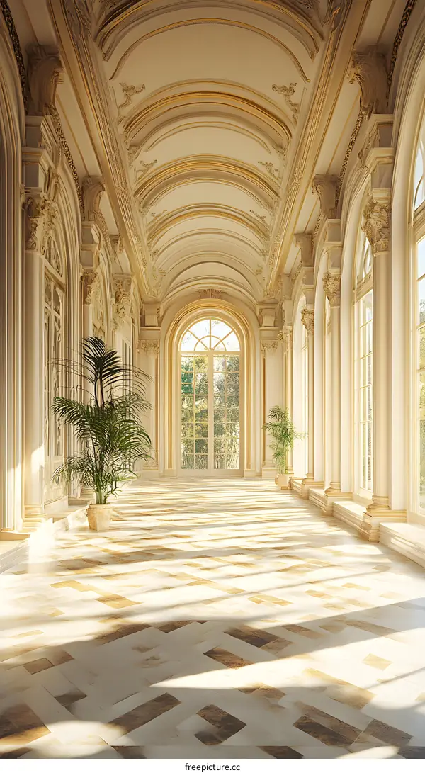 Elegant Palace Hallway With Sunbeams