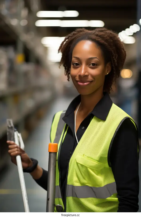 portrait of a smiling young african american female warehouse worker