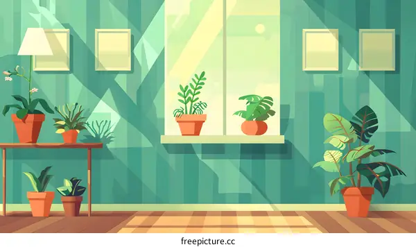 Green Living Room with Plants and Window