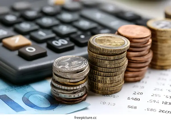 Money Stacks on Calculator and Banknotes