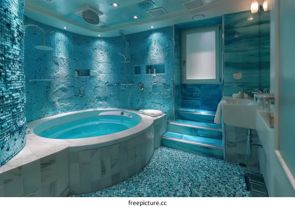 Luxury Turquoise Spa Bathroom with Oval Bathtub
