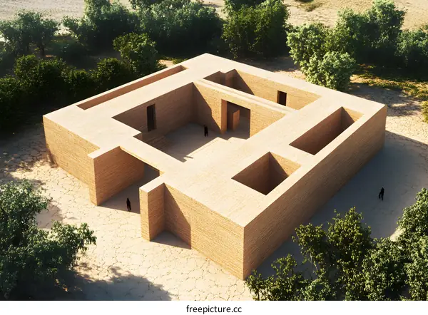 Aerial View of a Brick Structure with People