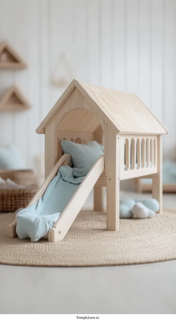 Wooden Play House with Slide for Kids