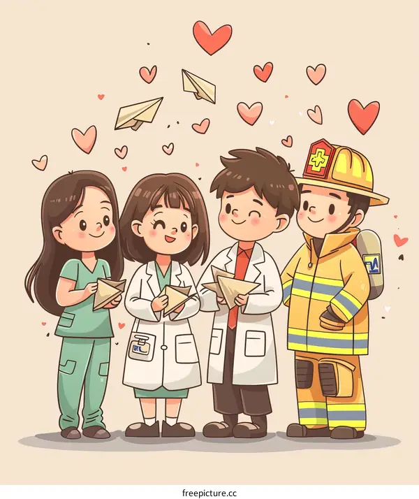 Four people in medical and rescue uniforms