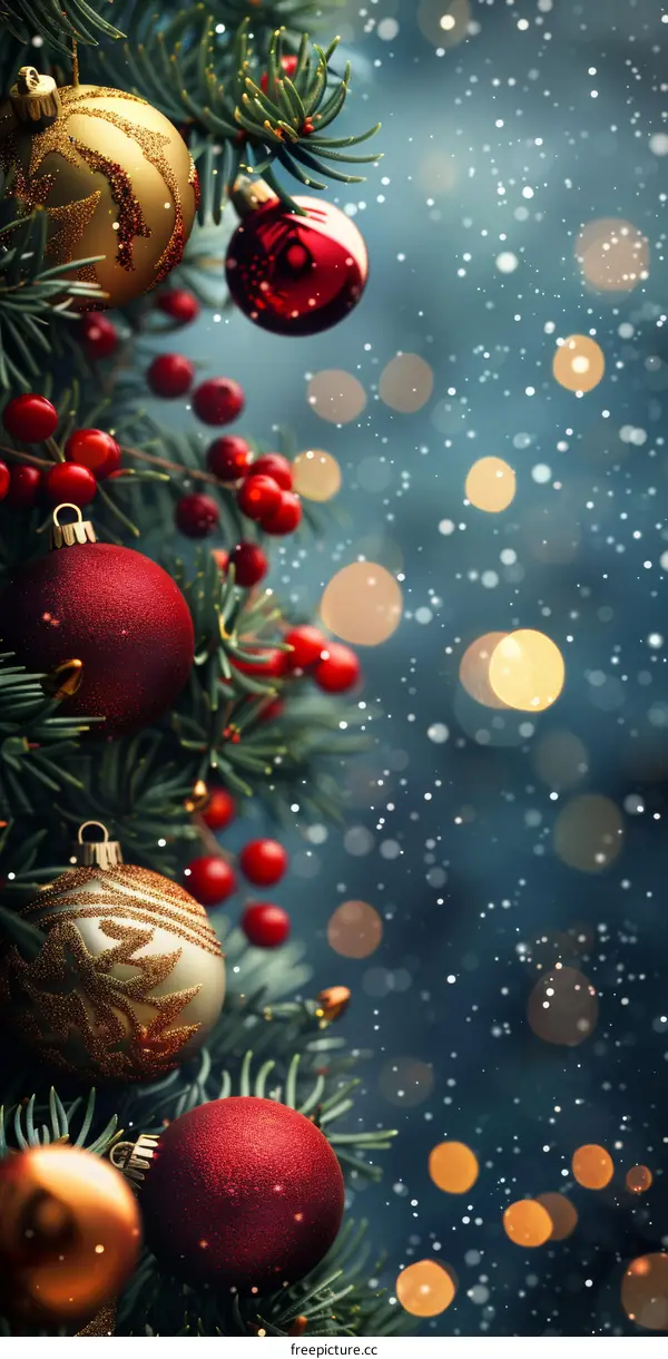 Festive Christmas Tree with Red, Gold, and Green Ornaments