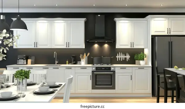 Modern White Kitchen with Dark Accents