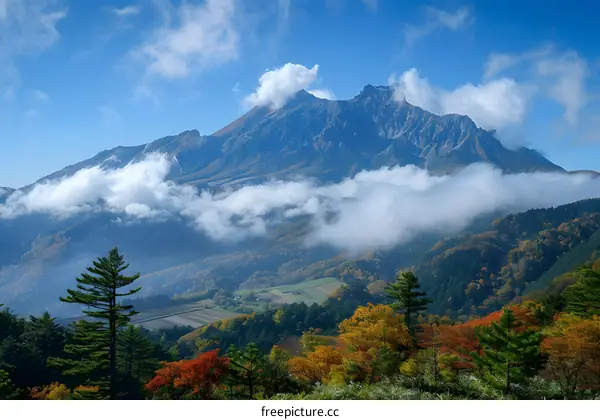 Autumn mountain scenery with clouds