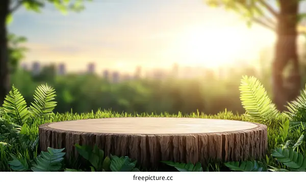 Nature Scene Wooden Stump Display Background
