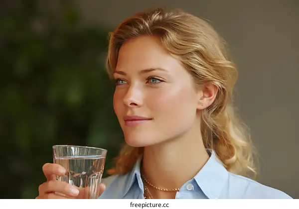 Woman Drinking Water Outdoor Portrait