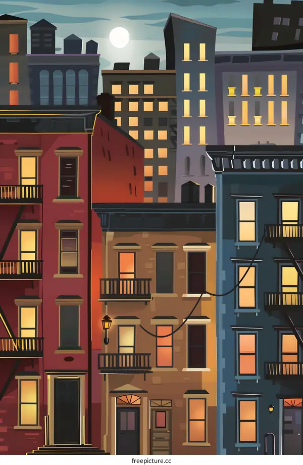 Night View of City Buildings With Lights