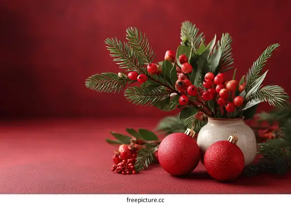 Christmas Arrangement on a Red Background