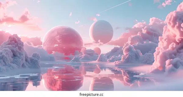 A beautiful landscape with pink clouds and a lake