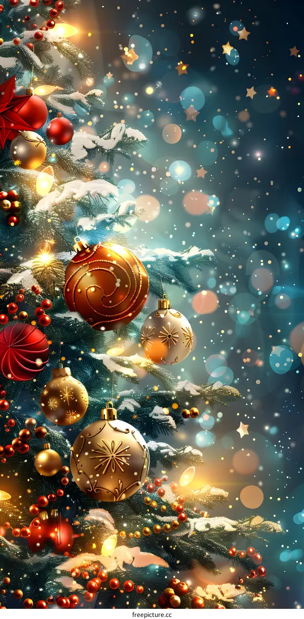 Christmas tree decorations twinkle with lights