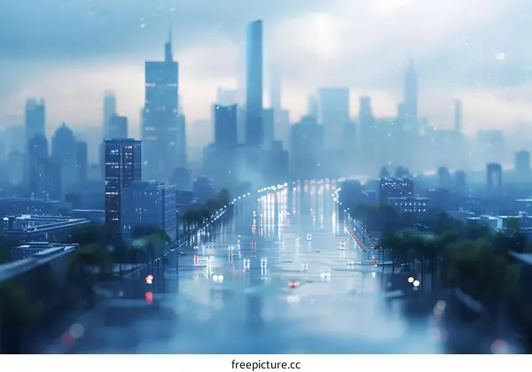 City street in the rain