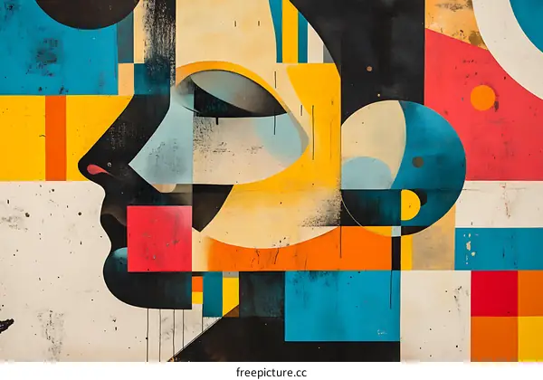 Abstract Geometric Portrait with Bold Colors