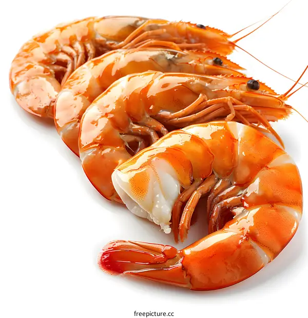 Cooked Tiger Prawns on White Background