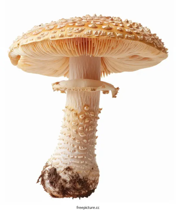 Close-up photo of a large brown mushroom with a white stalk