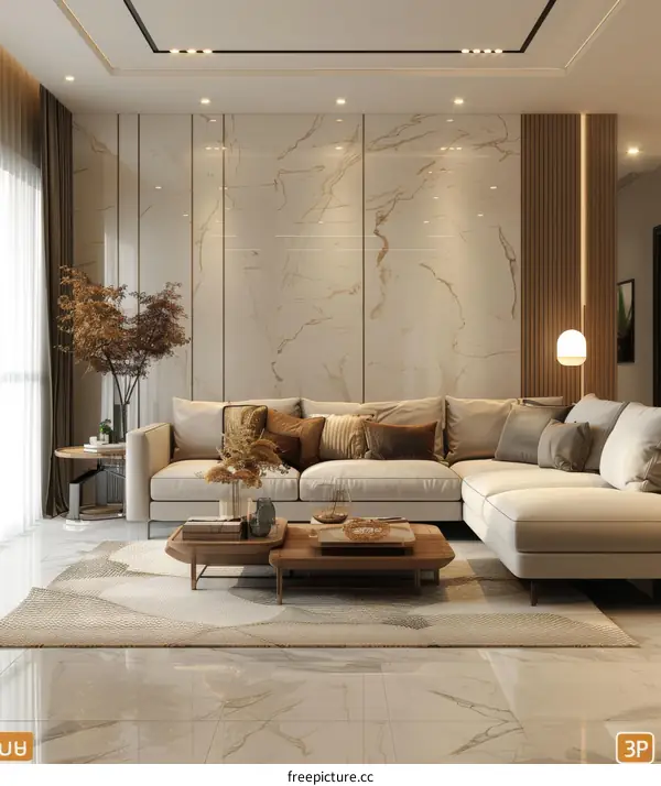 Modern & Minimalist Living Room with Marble Flooring