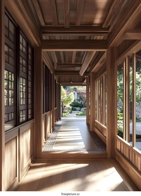 Wooden Corridor Interior Design with Japanese Style