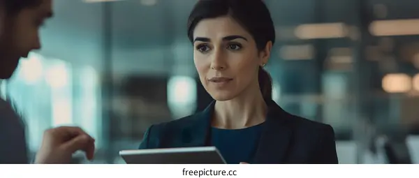 Businesswoman Looking at Tablet During a Meeting