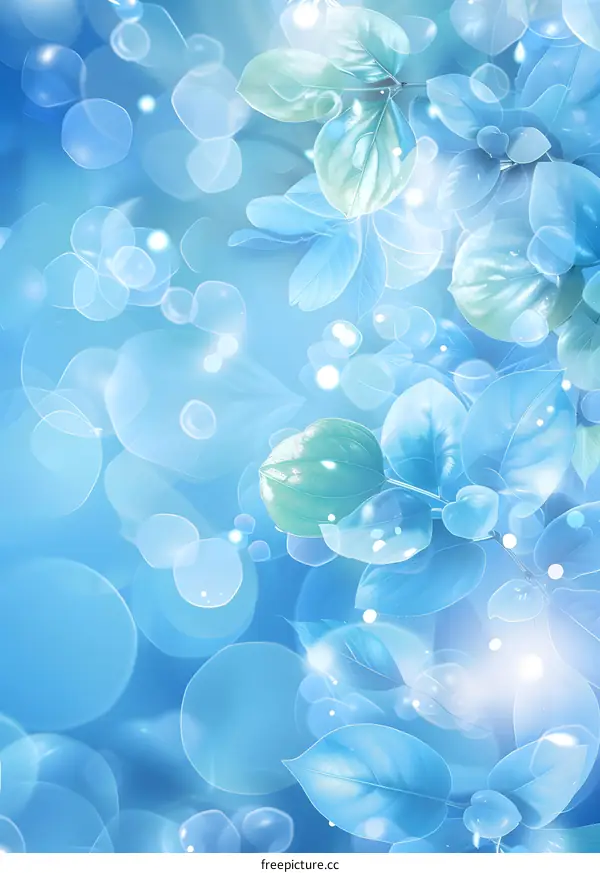 Blue Floral Background with Delicate Leaves