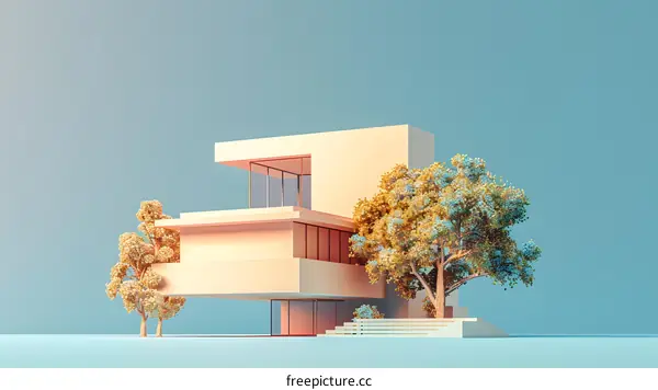 A modern house with blue background