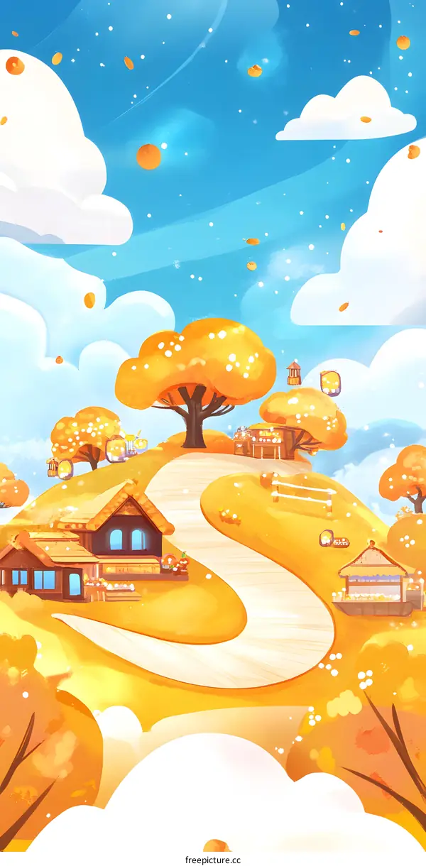 Autumn Landscape Illustration with Yellow Leaves