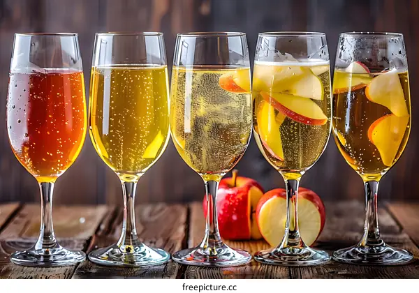 Apple Cider In Glass With Slices Of Apple