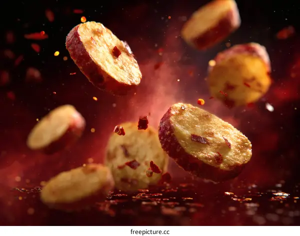 Sweet Potato Chips in Motion with Spices