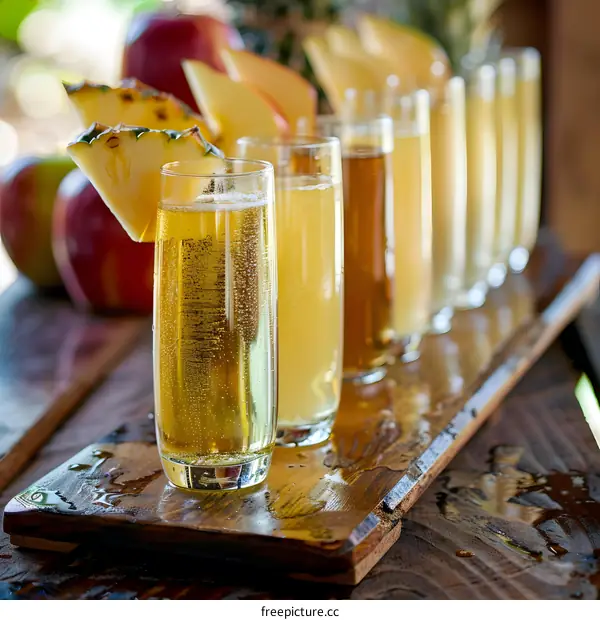 Apple Cider Tasting Flight With Pineapple Garnish