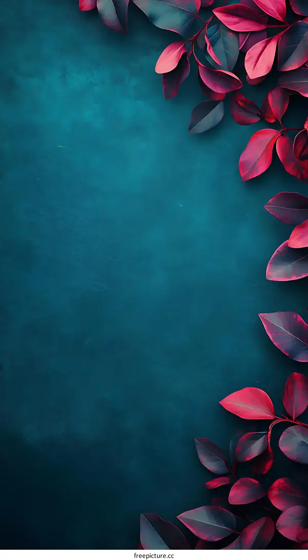 Red Leaves on Teal Background