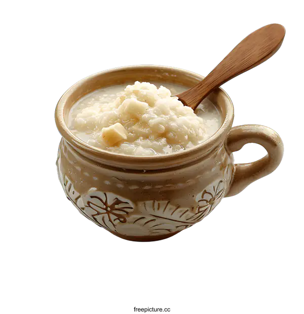 [Transparent Background PNG]Rice pudding with milk in a ceramic bowl