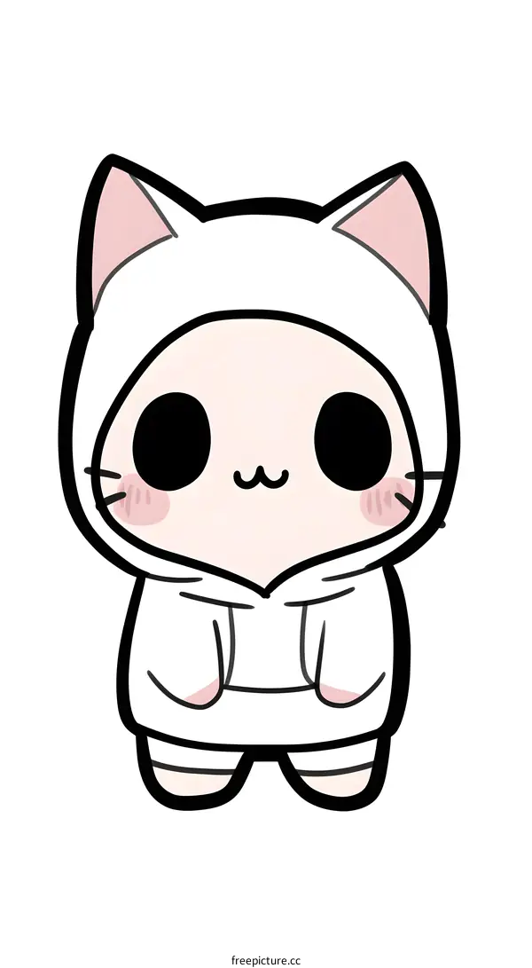 Cute White Cat Wearing Hoodie Illustration