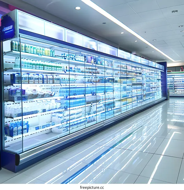 Supermarket Refrigerated Display Case with Glass Doors