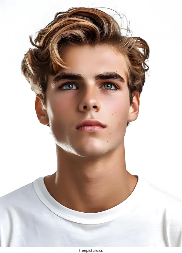 Portrait of a Young Man with Wavy Blonde Hair