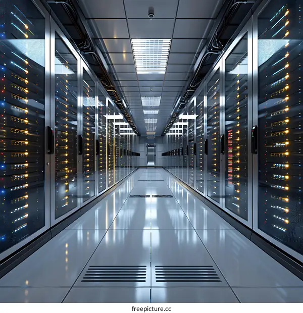 Server room with rows of server racks