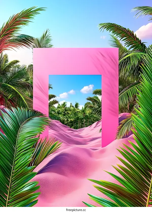 Pink Palm Tree Minimalist Background Illustration