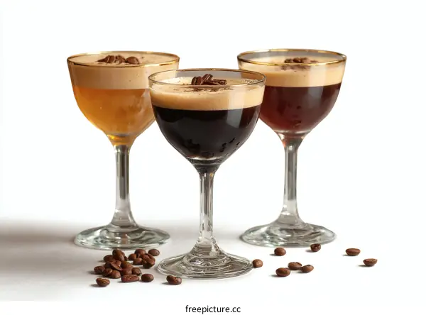 Three Coffee Cocktails in Elegant Glasses